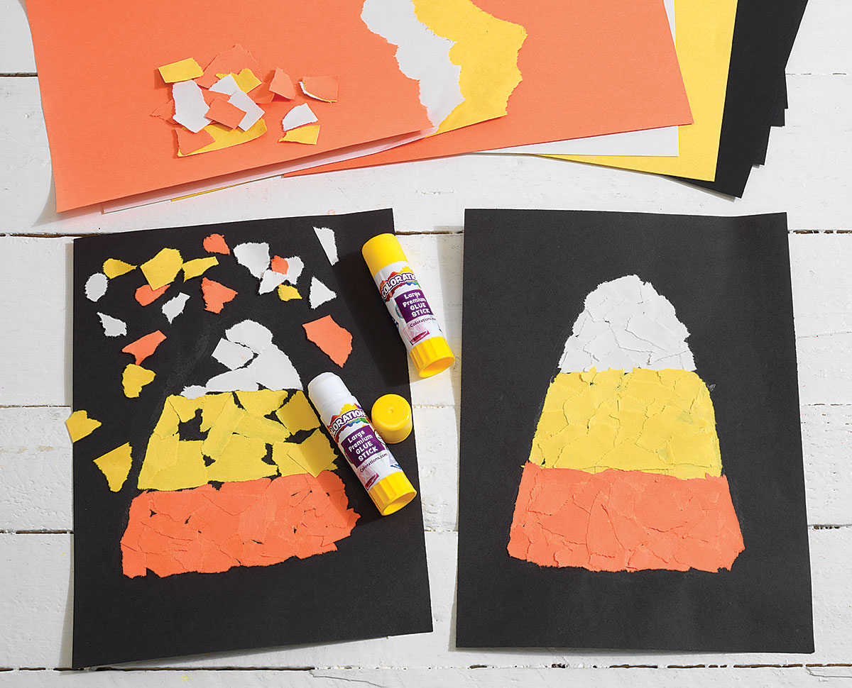 Torn Paper Candy Corn Creative Craft Activity for Halloween