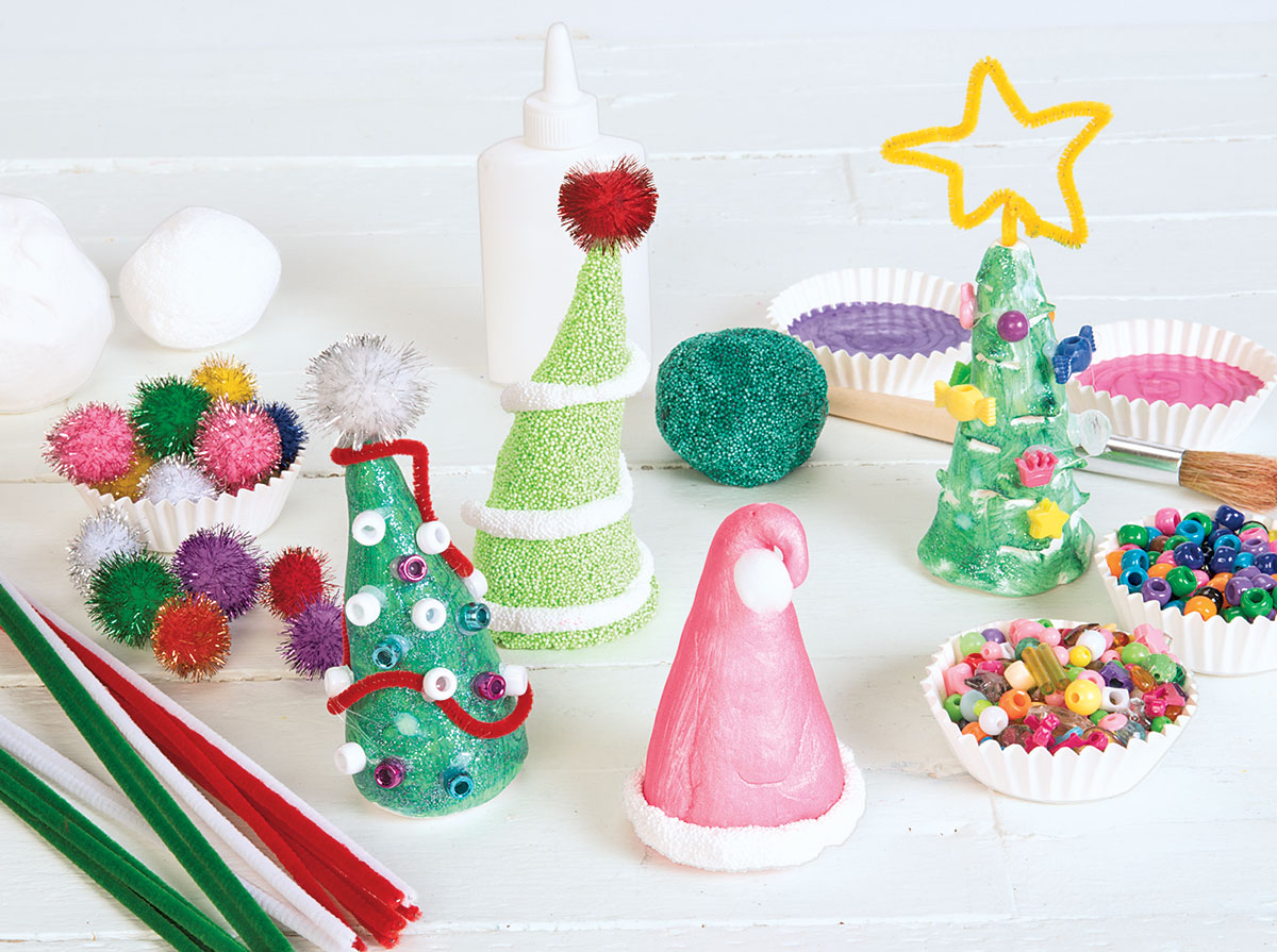 Clay Christmas Trees and Hats Creative Craft Activity for Christmas or Holidays